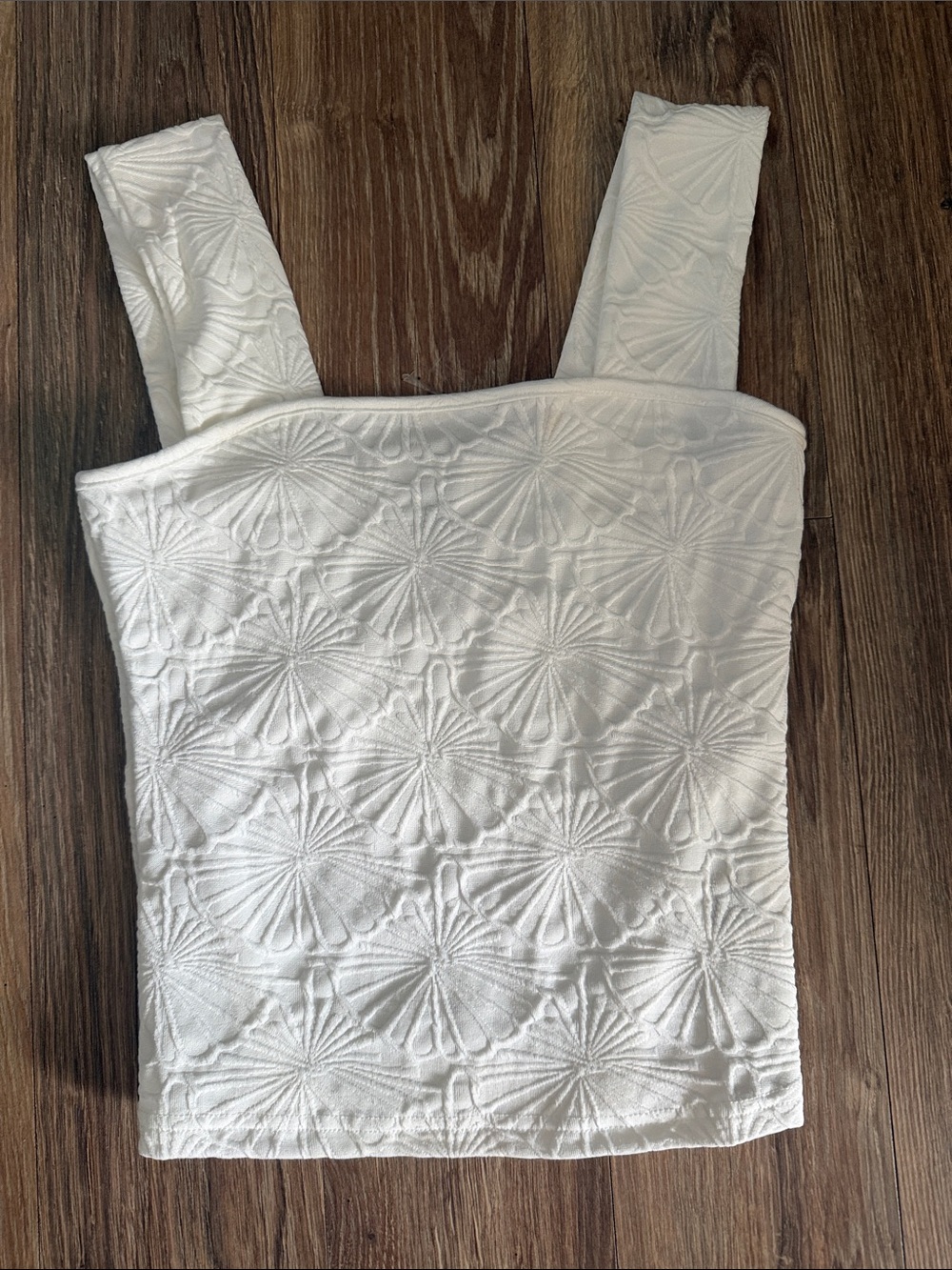 White Textured Square-Neck Crop Top
